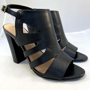 Audrey Brooke Black Open Toe Cut-out Slingback Block Heel Sandal Sz 7.5